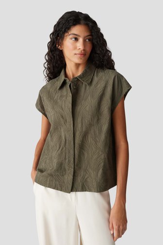 Olijfgroene blouse met geborduurd motief van Opus voor Dames