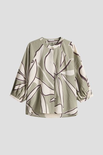 Voorkant van Olijfgroene blouse met grafische print door Opus voor Dames
