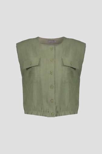 Voorkant van Olijfgroene blouse met korte mouwen door Geisha voor Dames