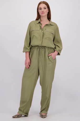 Voorkant van Olijfgroene broek met elastische tailleband door Yest Curve voor Dames