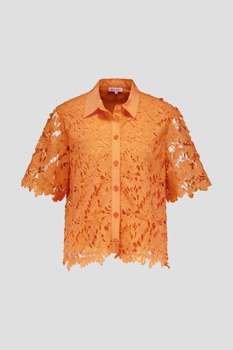 Oranje blouse met gehaakte bloemen van D'Auvry voor Dames