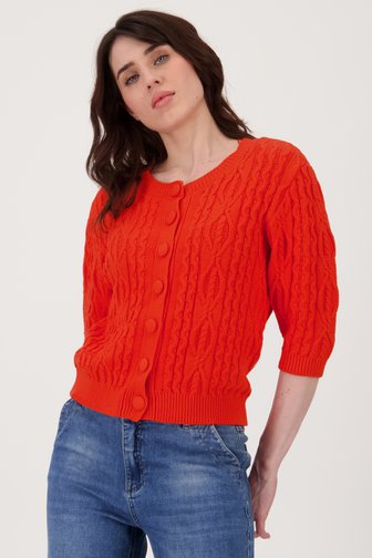 Geisha Oranje gebreide cardigan met 3/4 mouwen