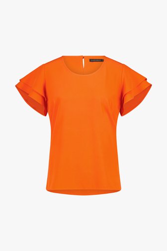 Oranje-rode blouse met korte volant-mouwen van Claude Arielle voor Dames