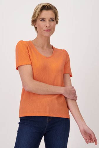 Oranje T-shirt met gewafelde structuur van Claude Arielle voor Dames