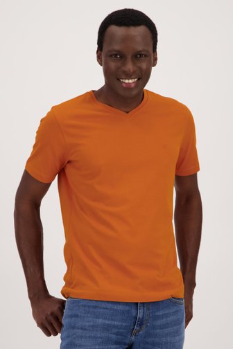 Oranje T-shirt met V-hals van Ravøtt voor Heren