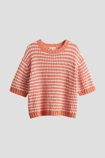 Oranje-wit gebreid truitje met halflange mouwen van Opus voor Dames