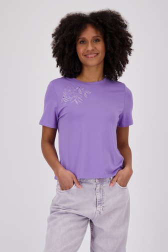 Paars T-shirt met geborduurde bloem van Louise voor Dames