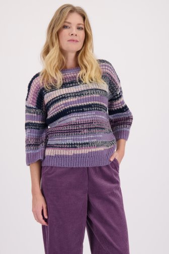 Voorkant van Paarse trui met strepen door Libelle voor Dames