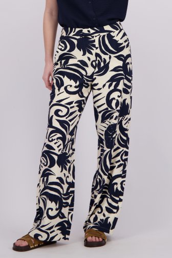 Le devant de Pantalon blanc-bleu avec imprimé floral de Geisha pour Femmes