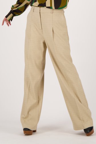 Pantalon large beige avec motif à carreaux fins	 de D'Auvry pour Femmes