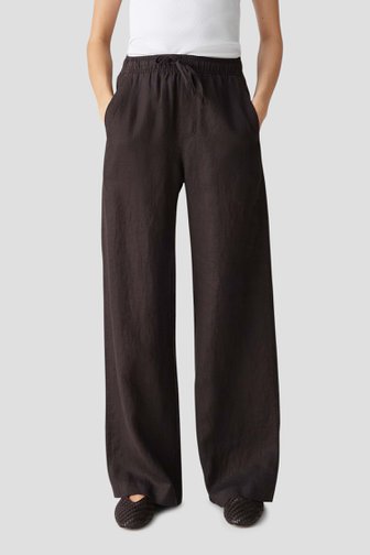 Pantalon large en lin marron foncé de Opus pour Femmes