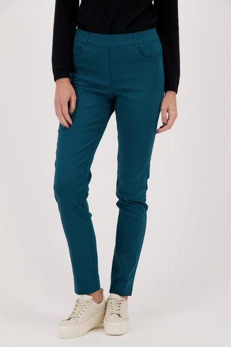 Pantalon vert-bleu en stretch à taille élastiquée de Claude Arielle pour Femmes