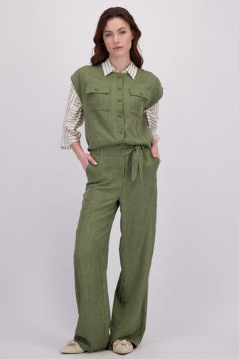 Le devant de Pantalon vert olive à jambes larges de Geisha pour Femmes