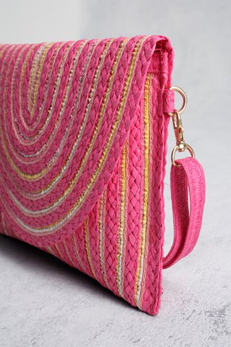 Le devant de Pochette tressée fuchsia à rayures colorées de Liberty Island pour Femmes