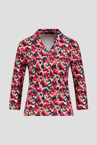 Voorkant van Polo 3/4 mouwen groene-roze print  door Claude Arielle voor Dames