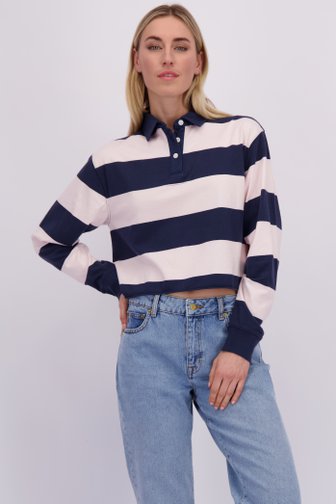Le devant de Polo à rayures navy et blanc de Superdry pour Femmes