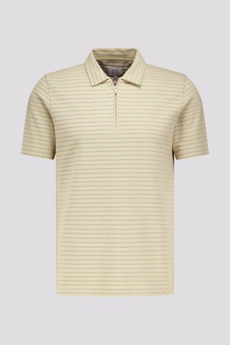 Polo beige à rayures bleues avec fermeture courte  de Casual Five pour Hommes