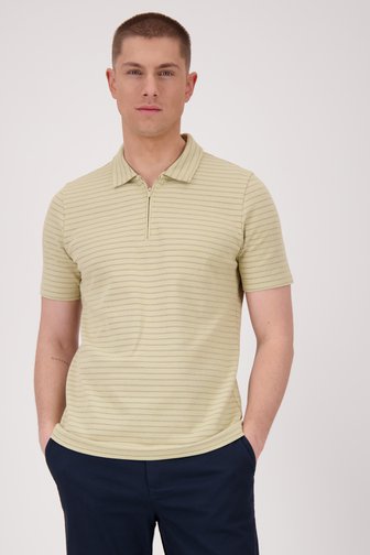 Polo beige à rayures bleues avec fermeture courte  de Casual Five pour Hommes
