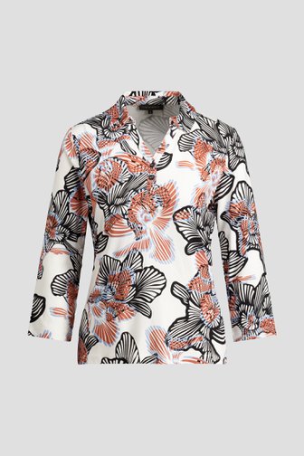 Photo produit 1 de Polo blanc à imprimé fleuri corail et noir de Claude Arielle pour Femmes