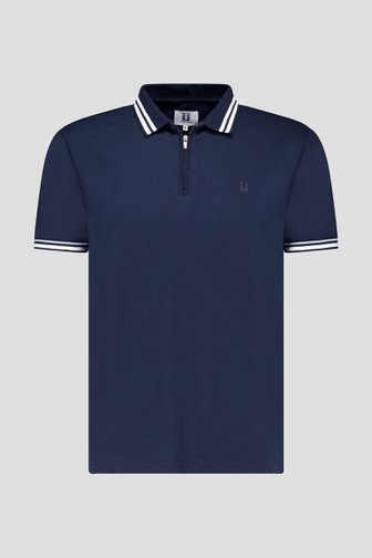 Polo bleu à fermeture éclair et rayures blanches de Upper East pour Hommes