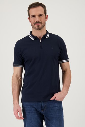 Polo bleu à fermeture éclair et rayures blanches de Upper East pour Hommes