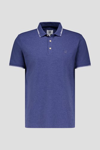 Polo bleu avec boutons et rayures blanches de Upper East pour Hommes