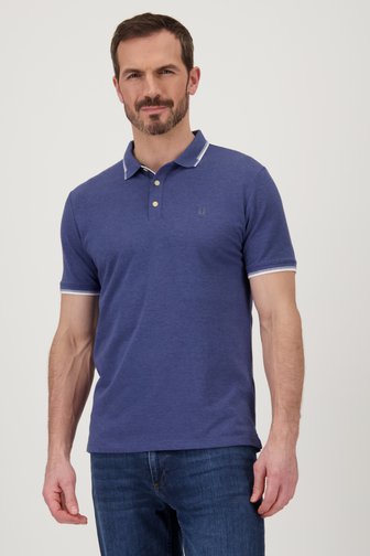 Polo bleu avec boutons et rayures blanches de Upper East pour Hommes