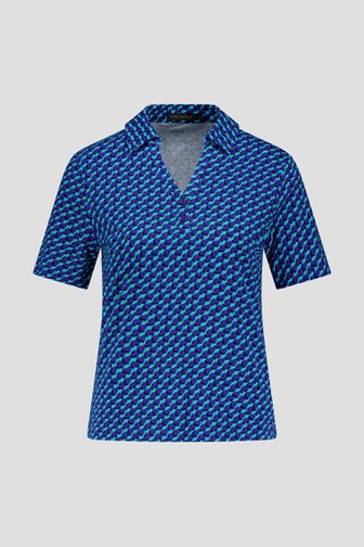 Polo bleu foncé avec imprimé turquoise de Claude Arielle pour Femmes