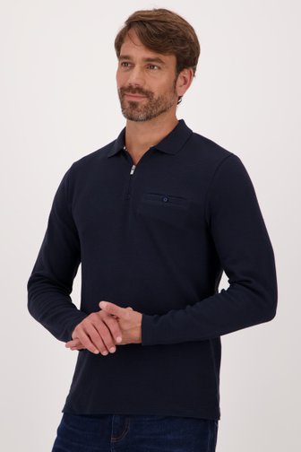 Polo bleu foncé avec texture côtelée, male, Marque: Dansaert Blue