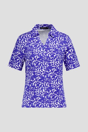 Polo écru avec imprimé de feuilles bleues de Claude Arielle pour Femmes