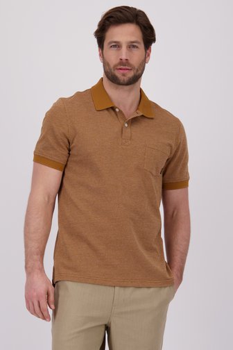 Polo marron avec motif fin noir et blanc de Ravøtt pour Hommes