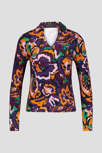 Voorkant van Polo met abstracte bloemeprint door Claude Arielle voor Dames