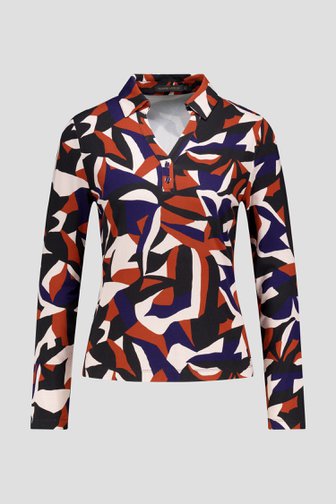 Productfoto 1 van Polo met abstracte print in navy en donkeroranje door Claude Arielle voor Dames
