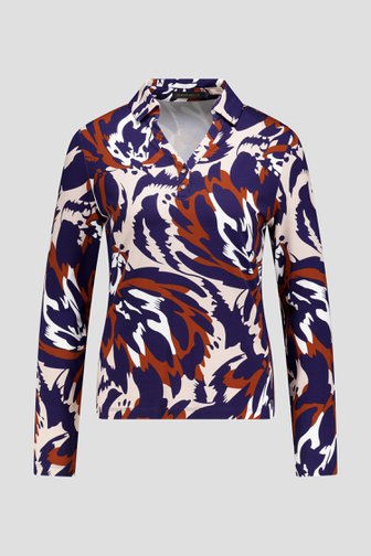 Productfoto 1 van Polo met abstracte print in navy en donkeroranje door Claude Arielle voor Dames