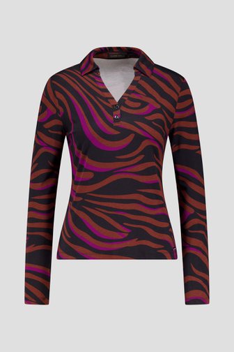 Productfoto 1 van Polo met abstracte print in paars en bruin door Claude Arielle voor Dames