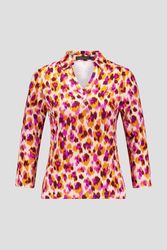Polo met oranje-paarse print van Claude Arielle voor Dames