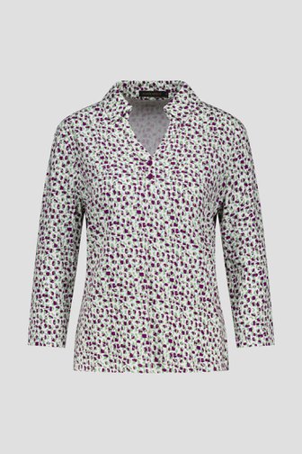 Voorkant van Polo met paars-groene print door Claude Arielle voor Dames