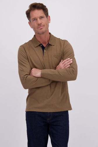 Le devant de Polo taupe à manches longues de Dansaert Blue pour Hommes