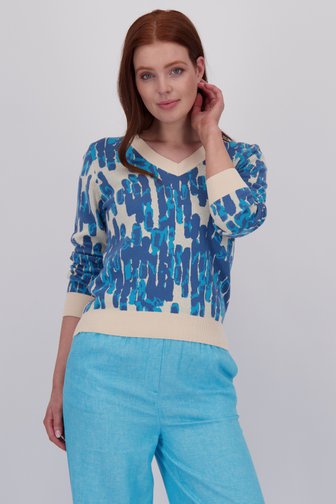 Pull à imprimé bleu et col en V, female, Marque: Liberty Loving nature