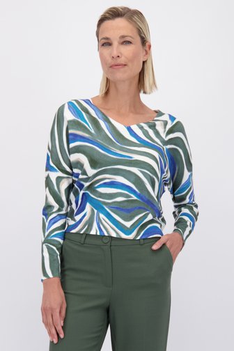 Le devant de Pull à imprimé ondulé vert et bleu de Claude Arielle pour Femmes