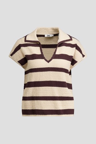 Le devant de Pull à manches courtes à rayures beige et brunes de Louise pour Femmes