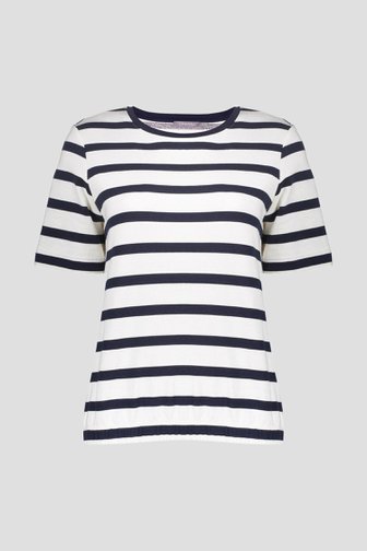 Le devant de Pull à manches courtes à rayures bleu et blanc de Geisha pour Femmes