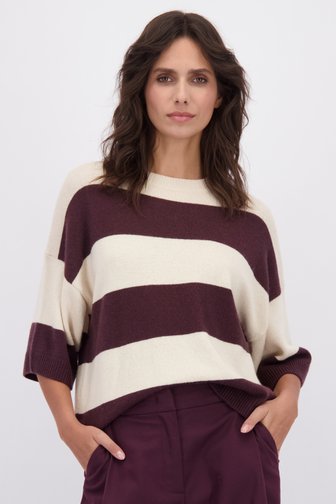 Le devant de Pull à motif rayé écru et brun bordeaux de Louise pour Femmes