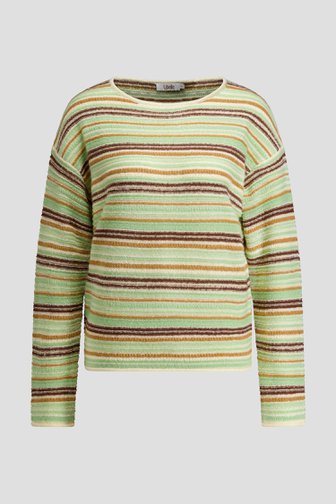 Le devant de Pull à motif rayé vert et brun de Libelle pour Femmes