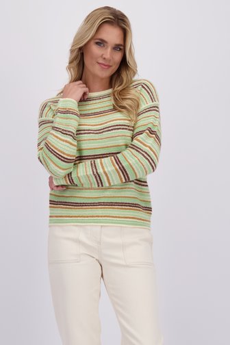 Le devant de Pull à motif rayé vert et brun de Libelle pour Femmes