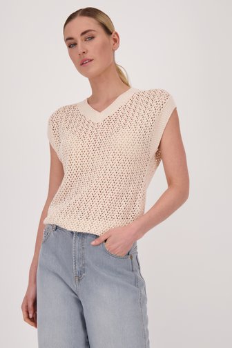 Pull beige à motif ajouré et manches courtes de Liberty Island pour Femmes