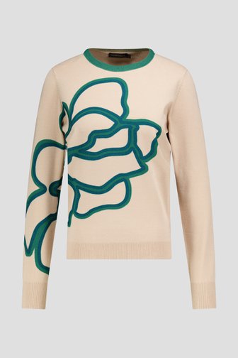 Le devant de Pull beige avec accent floral vert-bleu de Claude Arielle pour Femmes