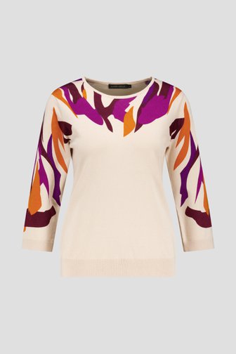 Pull beige avec motif violet-orange  de Claude Arielle pour Femmes