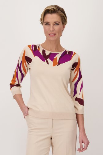 Pull beige avec motif violet-orange  de Claude Arielle pour Femmes
