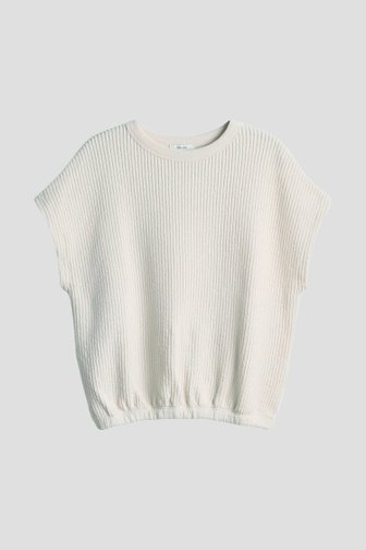 Le devant de Pull beige côtelé à manches courtes de Opus pour Femmes